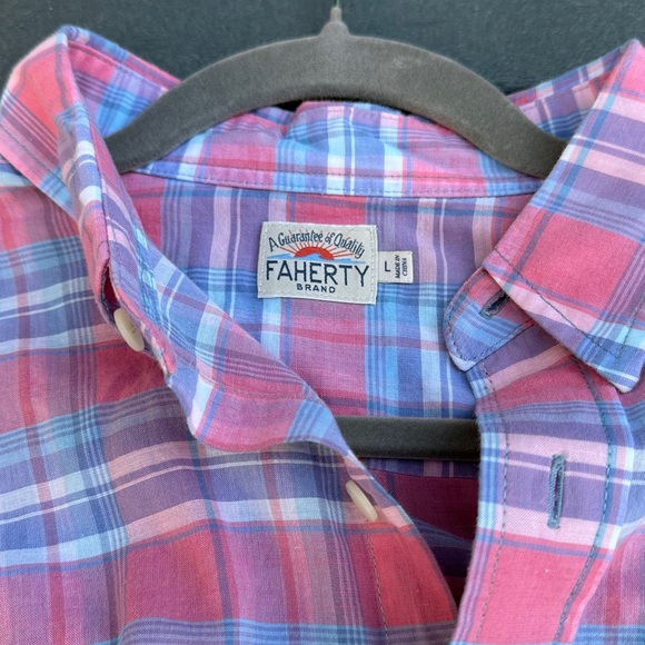 Faherty Other - Faherty Men's Lightweight Plaid Shirt - Pink/Red and Blue